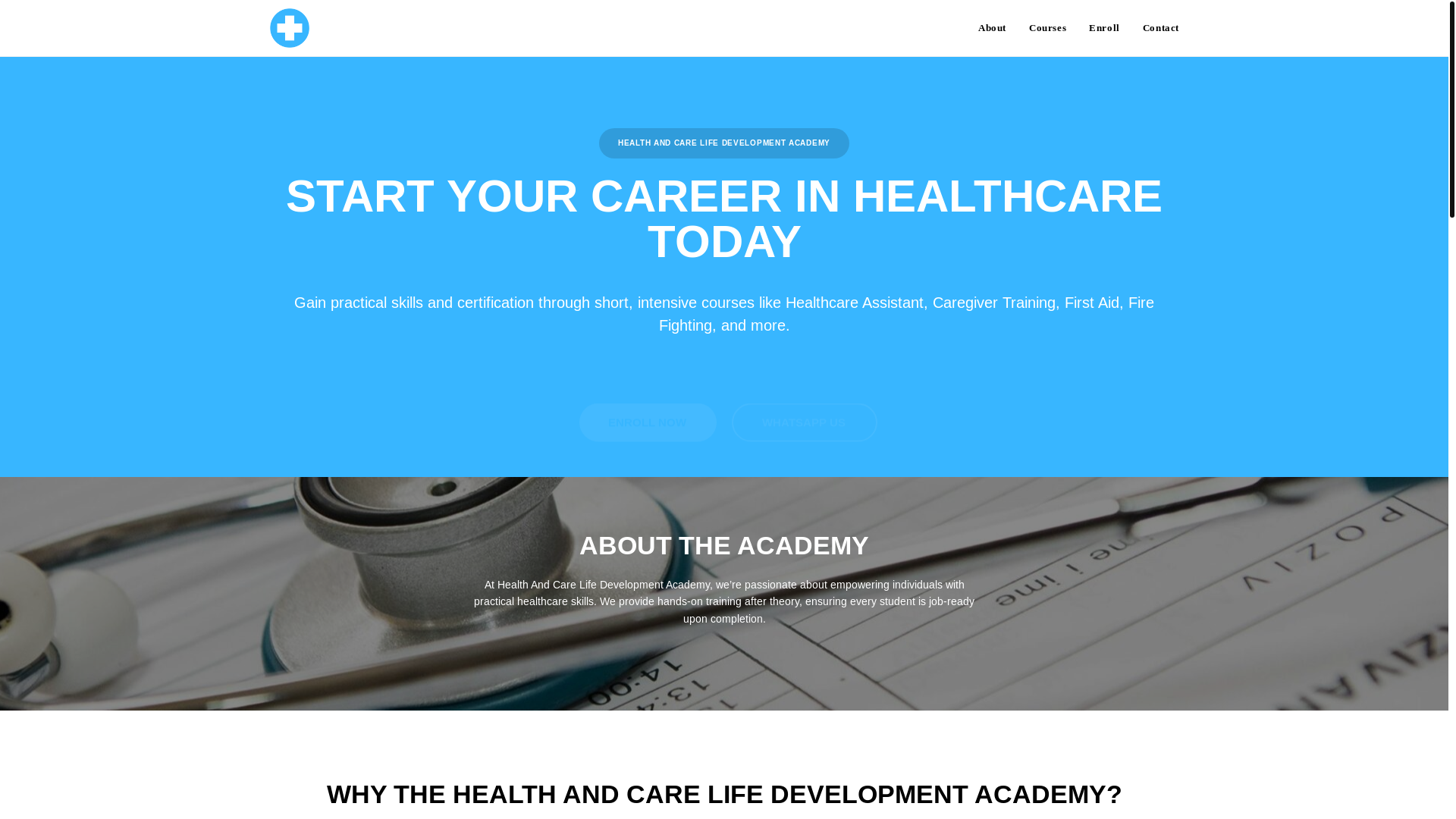 website screenshot of https://healthandcareacademy.co.za/