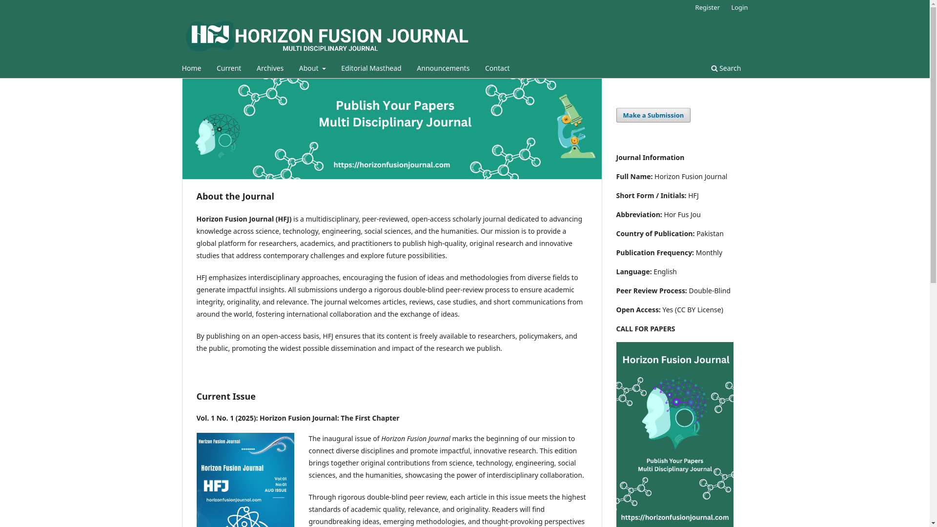 website screenshot of https://horizonfusionjournal.com/