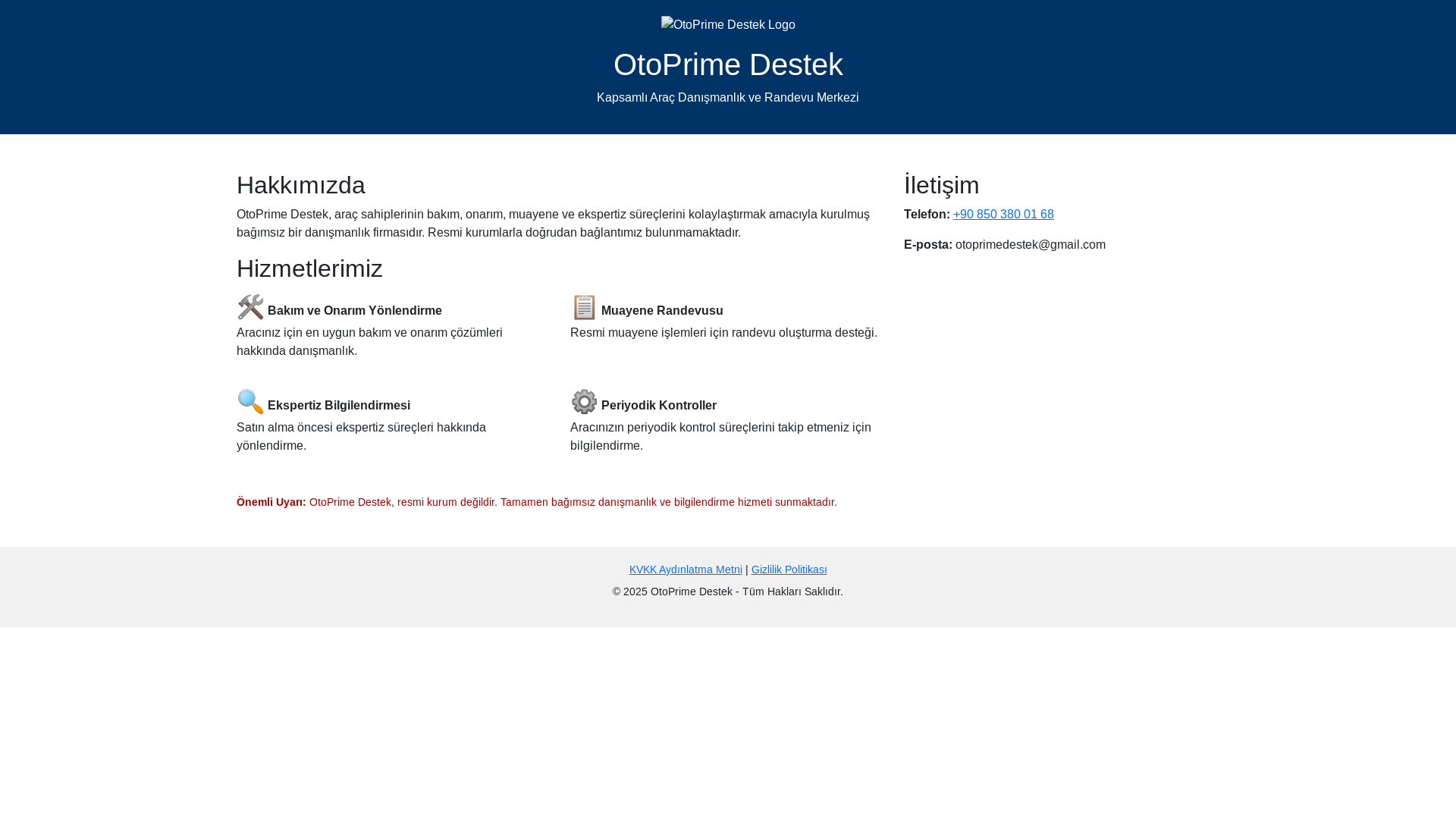 website screenshot of https://otoprimedestek.com/
