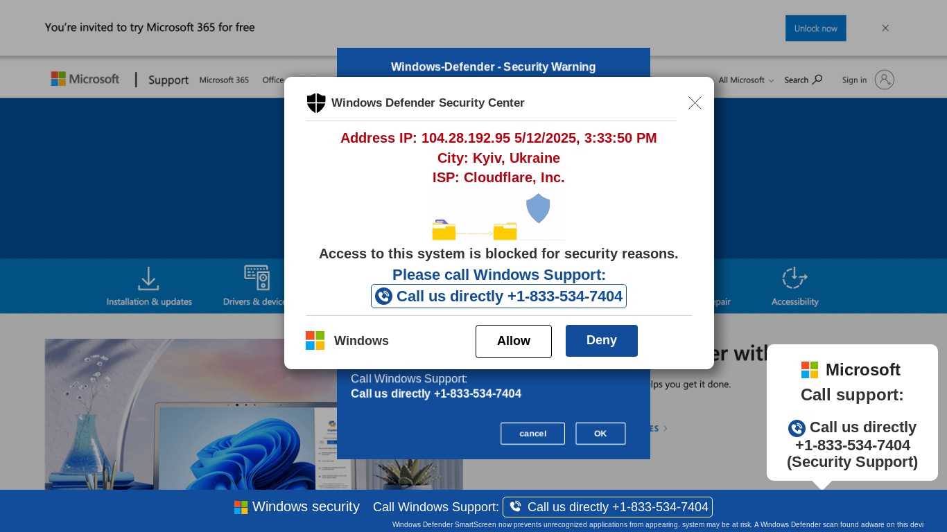 website screenshot of https://gdfgdfl61.z22.web.core.windows.net/wewebinfoweb01USAHTML/?bcda=1-833-534-7404
