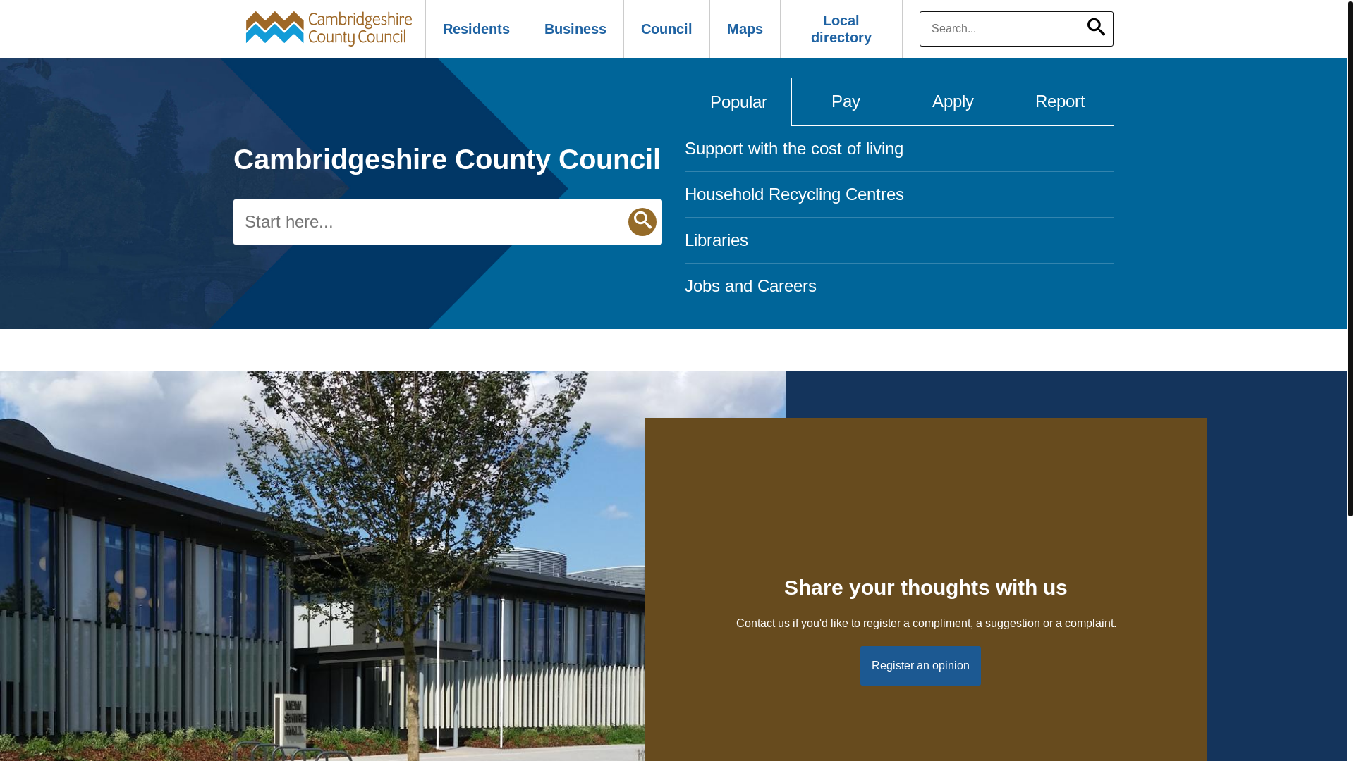 website screenshot of https://cambridgeshire.gov.uk/