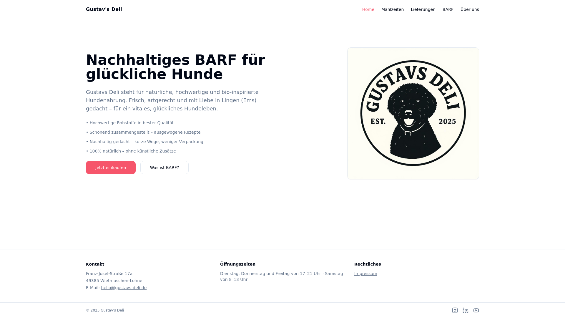 website screenshot of https://gustavs-deli.de/