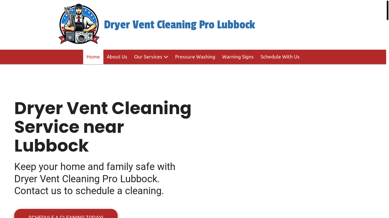 website screenshot of https://dryerventcleaningprolubbock.com/