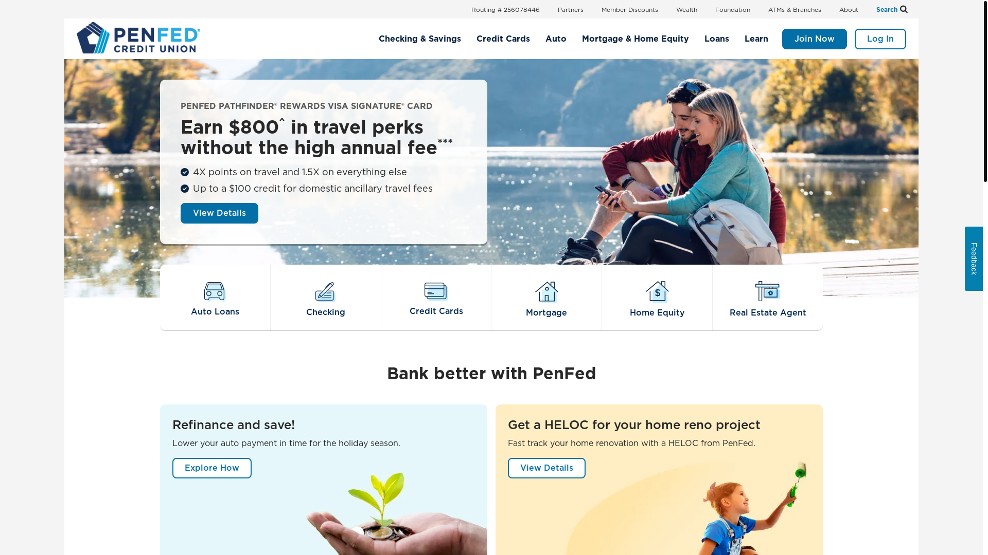 website screenshot of https://www.penfed.org/