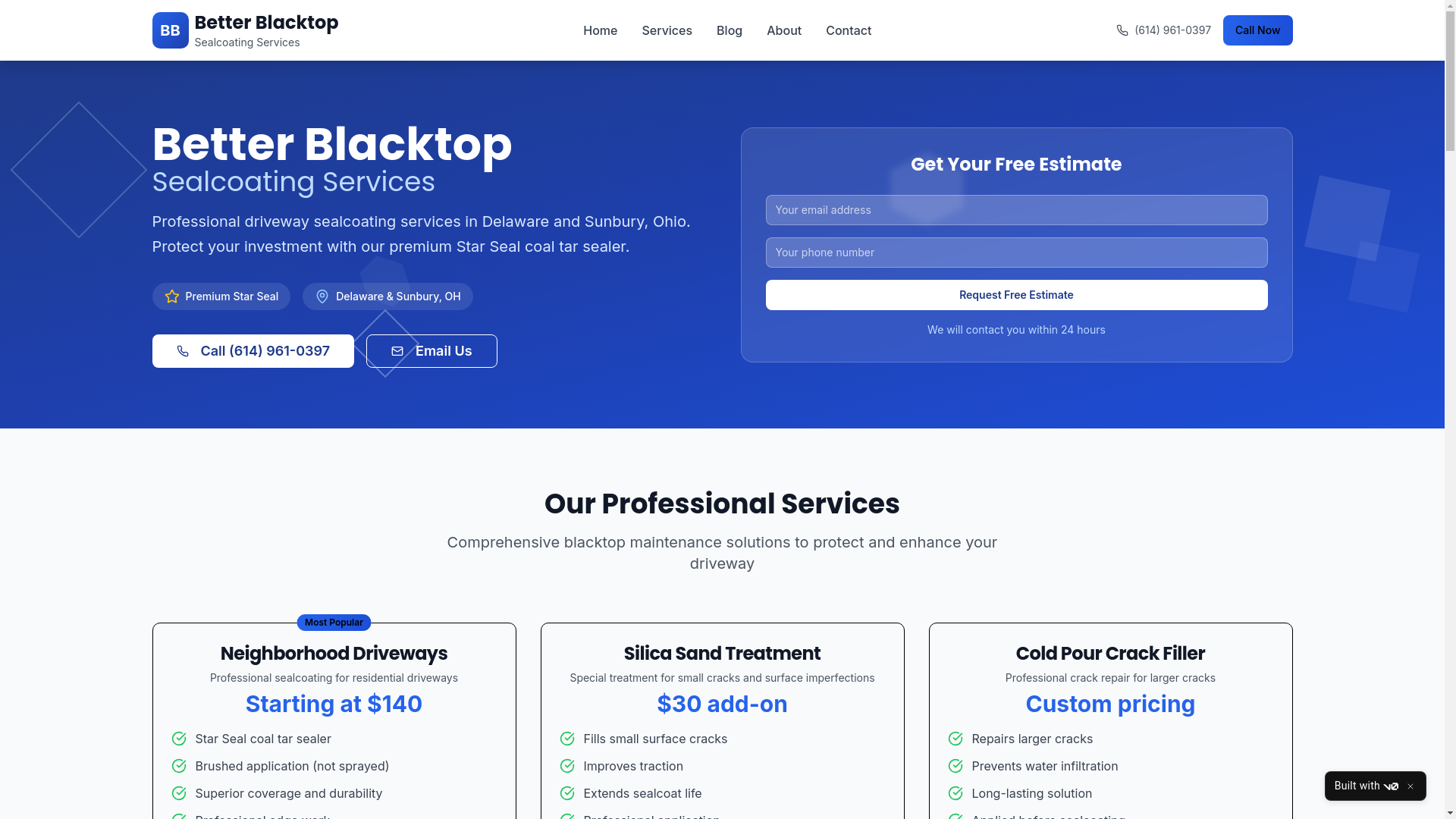 website screenshot of https://betterblacktopohio.com/