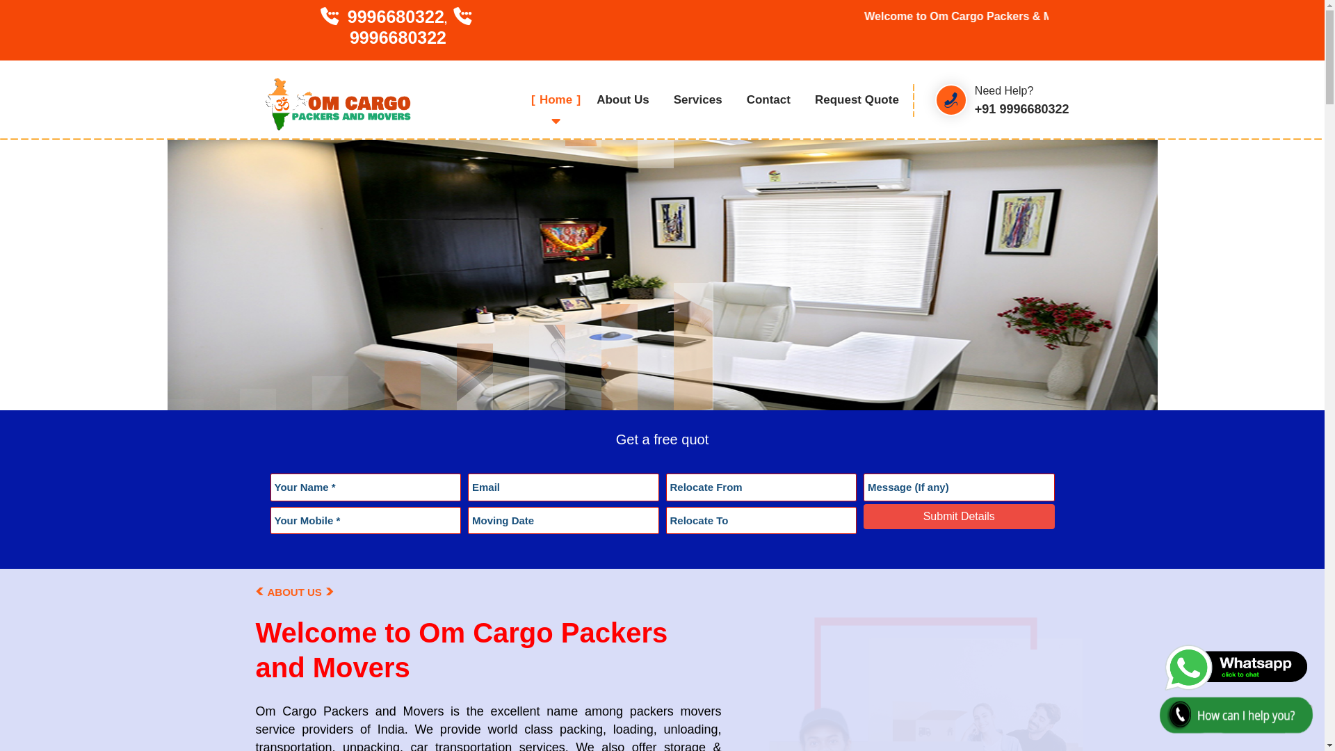 website screenshot of https://omcargopackersmover.co.in/