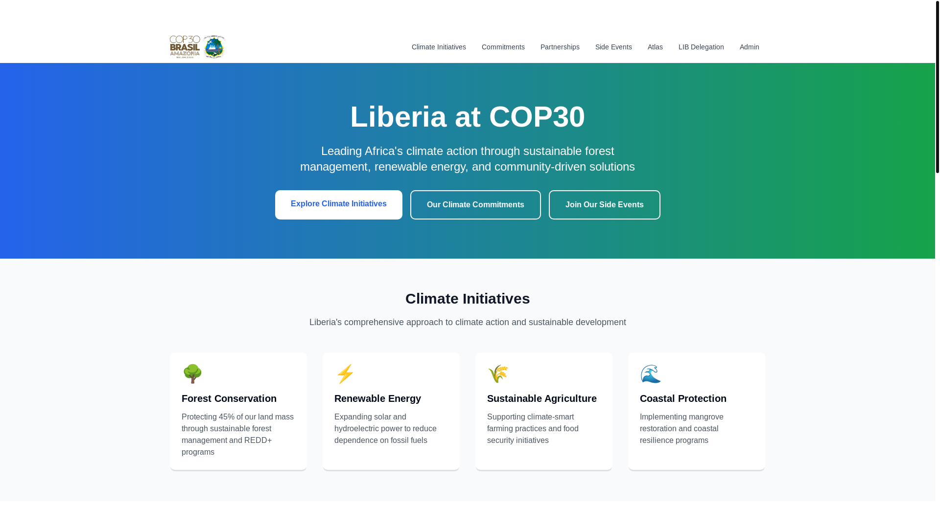 website screenshot of https://liberiaclimatenegotiations.online/