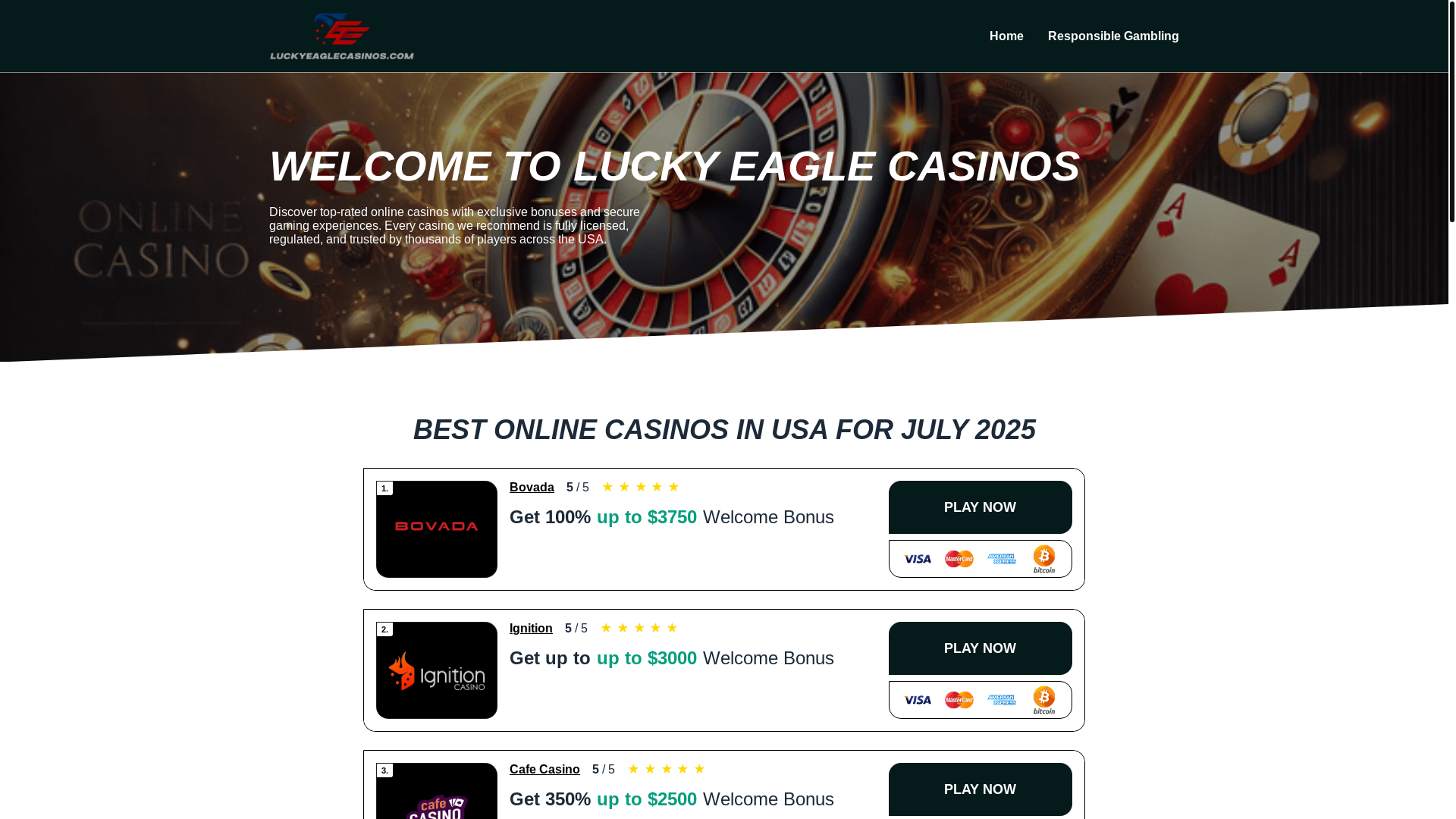 website screenshot of https://luckyeaglecasinos.com/