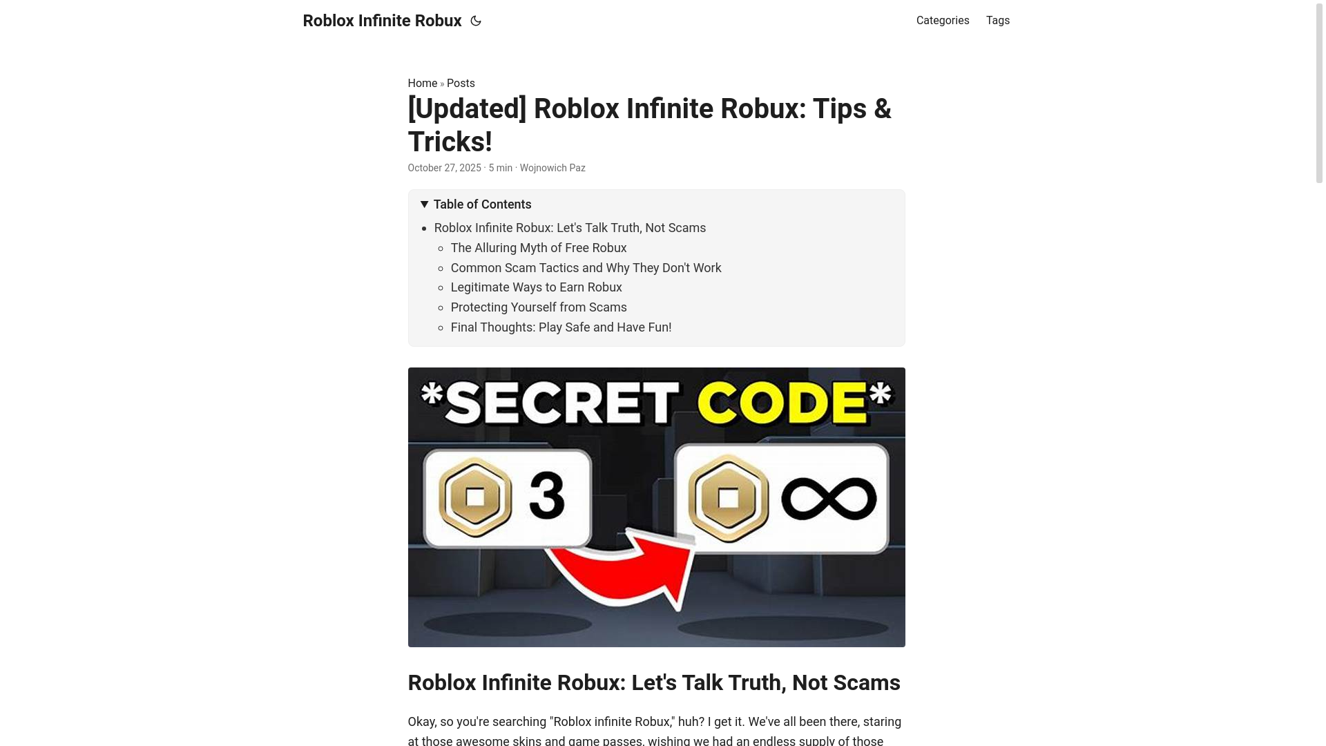 website screenshot of https://roblox-infinite-robux.pages.dev/