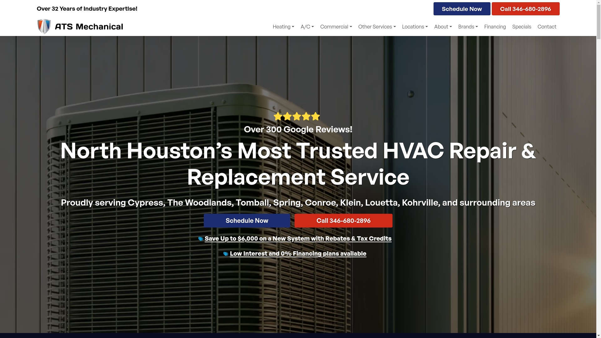 website screenshot of https://atsmechanicalco.com/