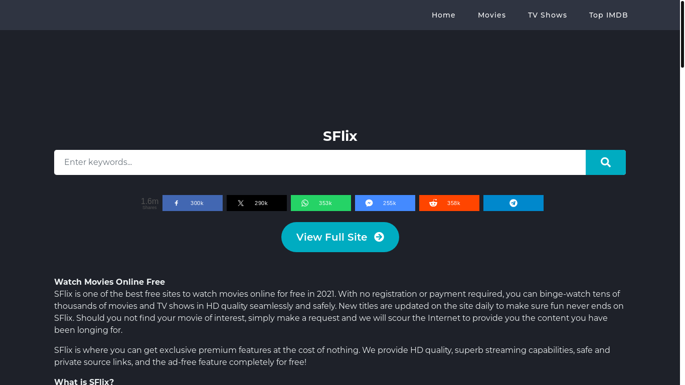 website screenshot of https://sflix.to/