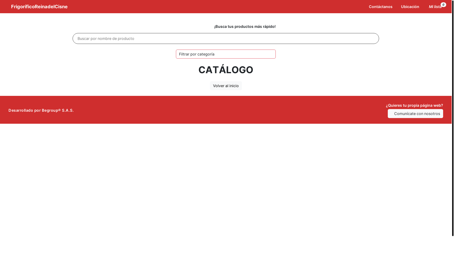 website screenshot of https://frigorificoreinadelcisne.com/
