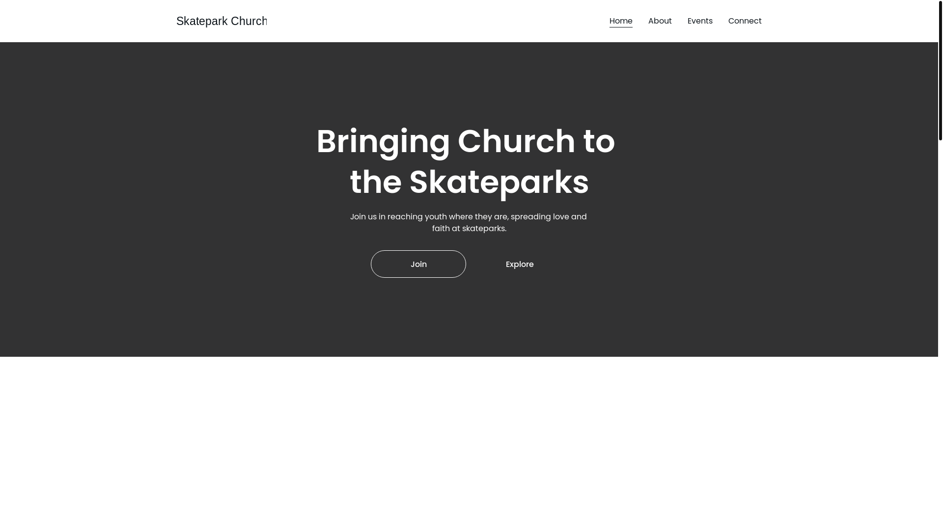 website screenshot of https://skatepark.church/