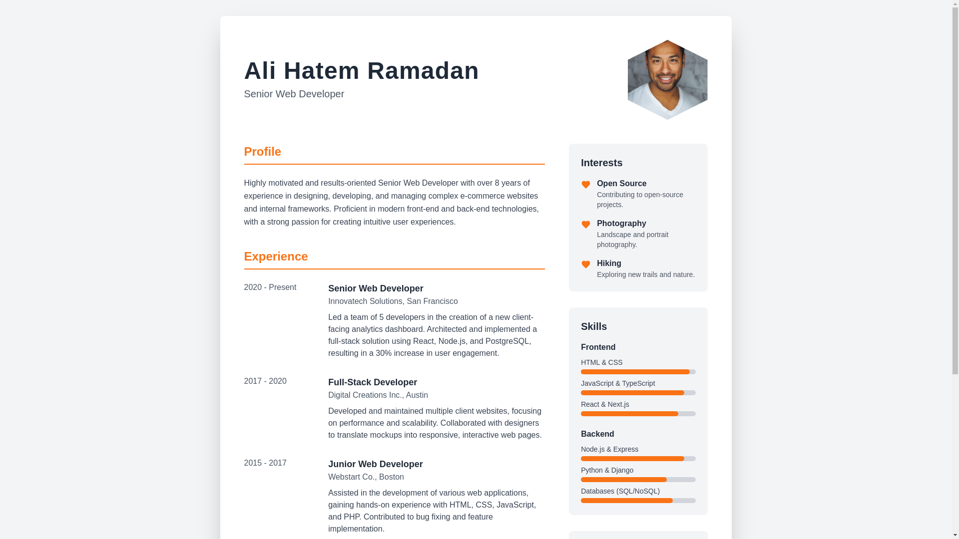 website screenshot of https://resume-template-2.pages.dev/