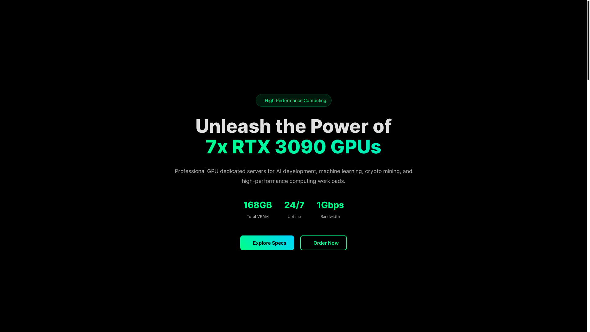 website screenshot of https://dedicatedgpuserver.com/