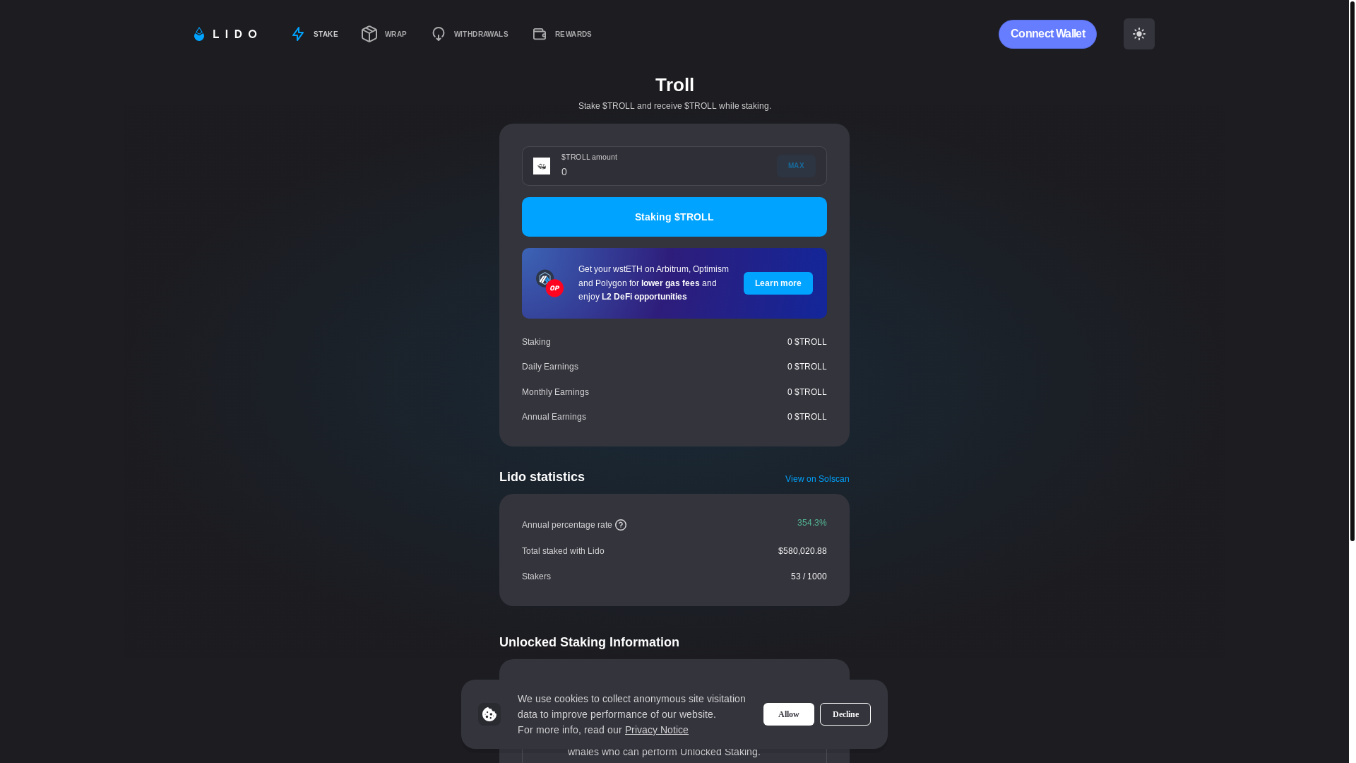 website screenshot of https://staketroll.com/