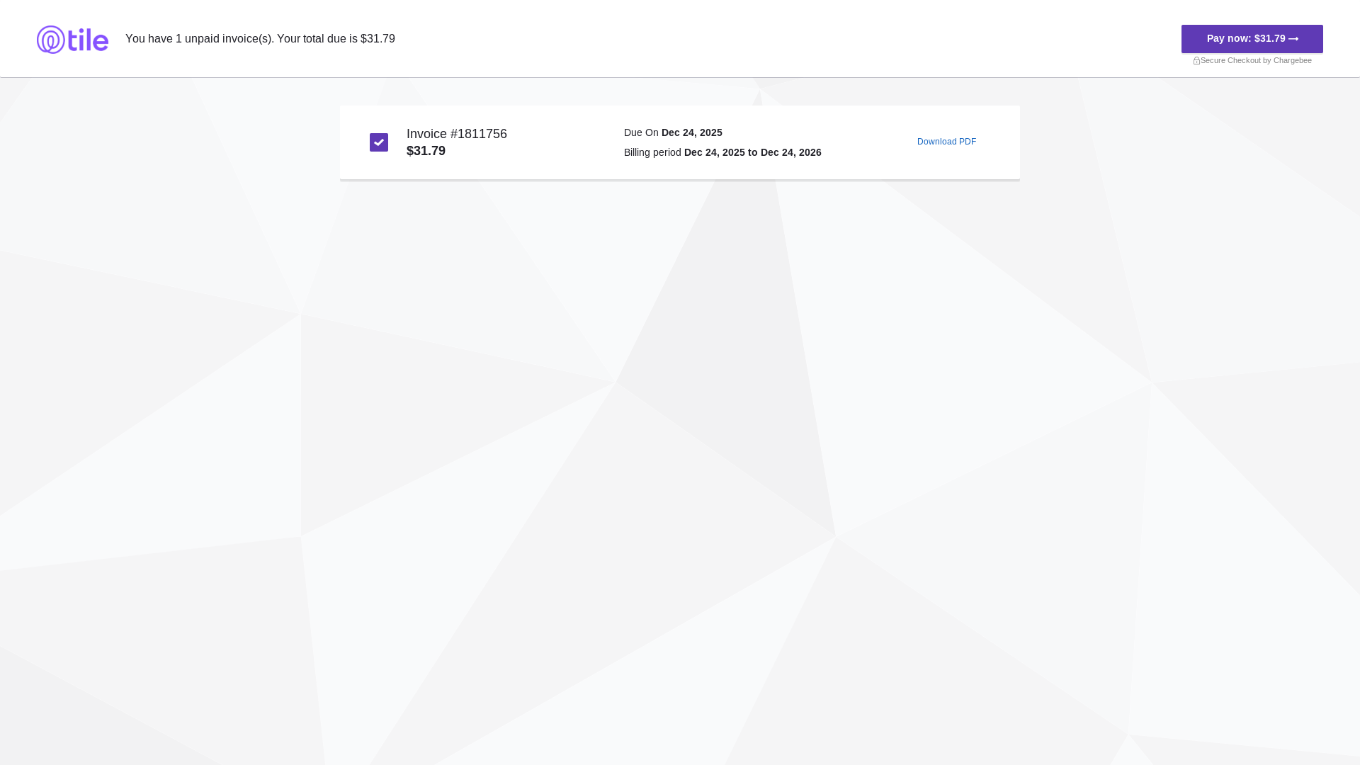 website screenshot of https://linkprotect.cudasvc.com/url?a=https%3a%2f%2ftrack.pstmrk.it%2f3s%2ftile.chargebee.com%252Fpages%252Fv3%252Fkk9fXAvfnOo6Dcu2teG1mhCXJHhfD8kta%252Fcollect_now%2fgzFM%2fhUHCAQ%2fAQ%2f3e203bc8-c90d-4503-825e-6cd5e93d84d0%2f1%2fzBYVzquLW2&c=E,1,wNgiuH3N5psL3SXgHBAcWVY9zVFhSdkhByGJWHwyB7X5jlp_M28MBOloam14L5U6AC7EFNotoFbjaNEUhiq9RSWQ9FuljTGiTNzseHUlG1KP1pxyVtoQhFc,&typo=1