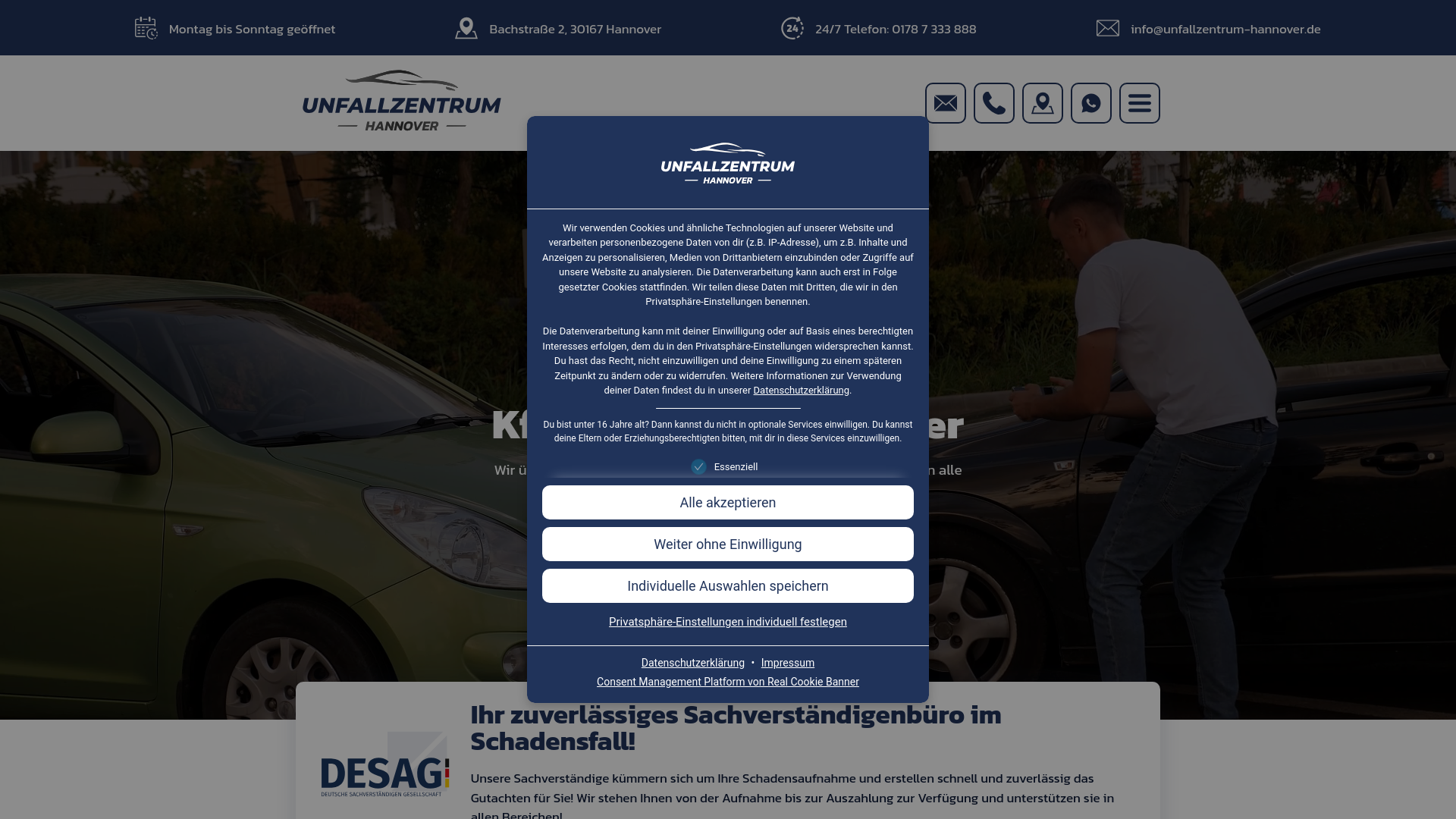 website screenshot of https://kfz-gutachtenzentrum-hannover.de/