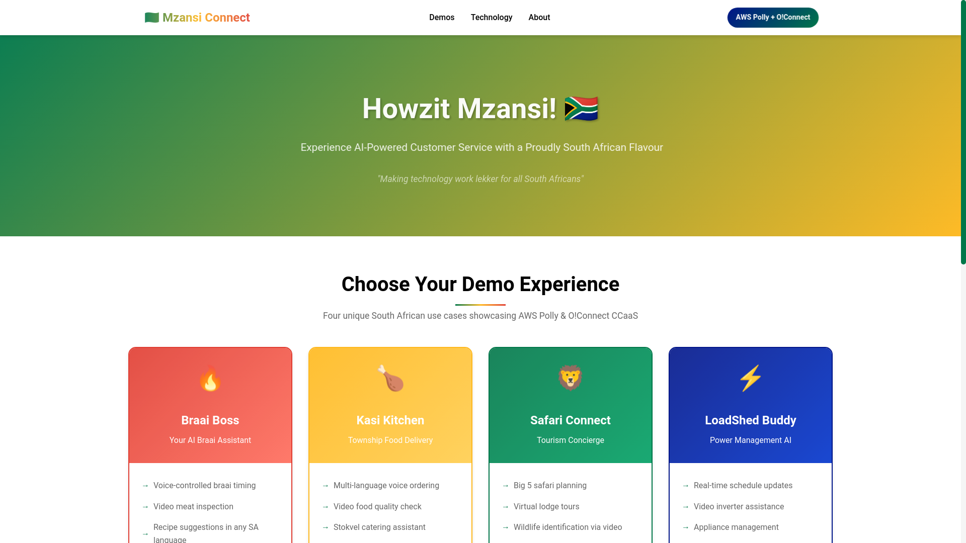 website screenshot of https://mzansi-connect.co.za/