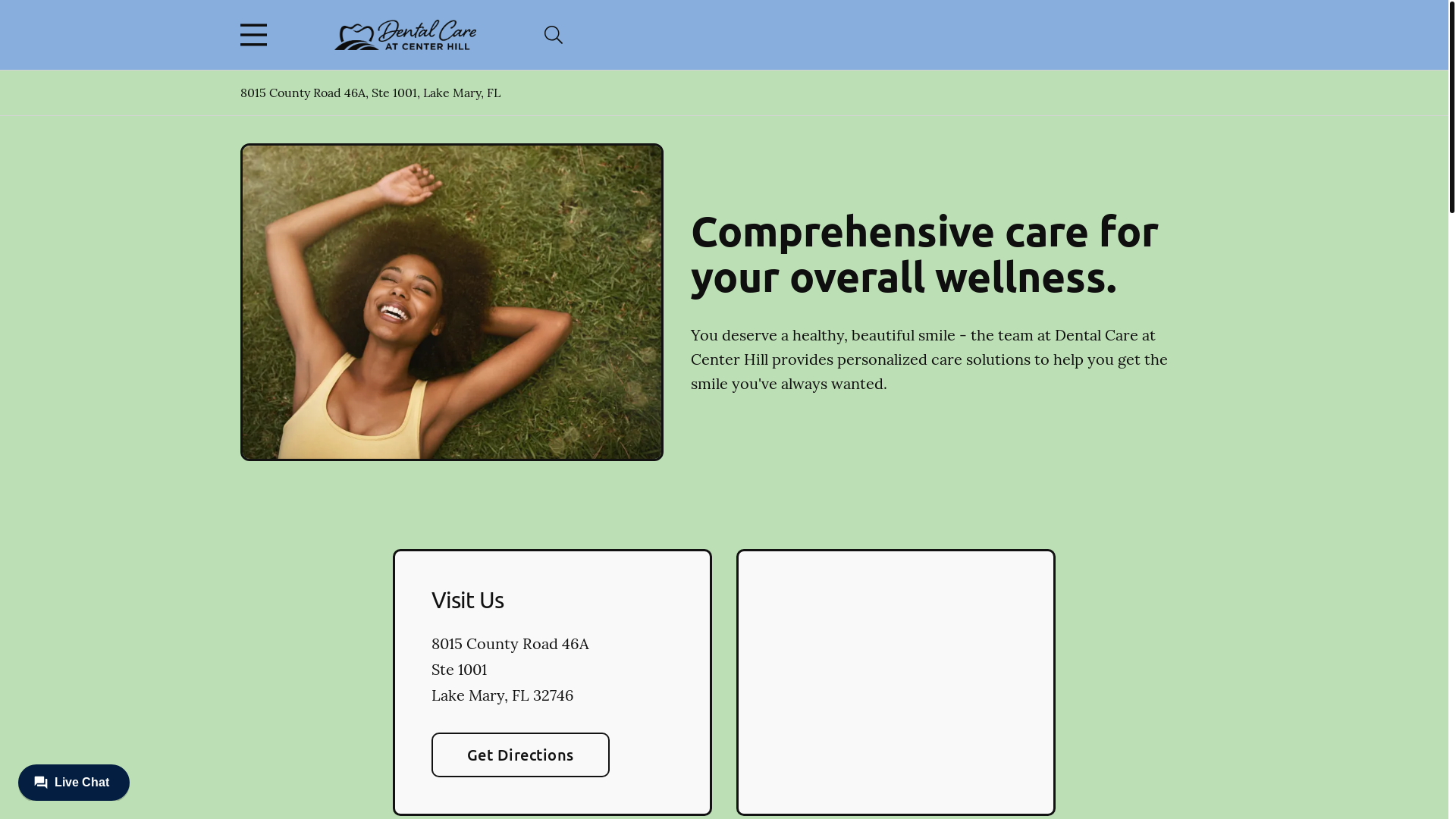 website screenshot of https://dentalcareatcenterhill.com/