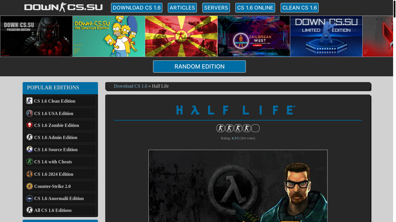 website screenshot of https://down-cs.su/Download-Half-Life