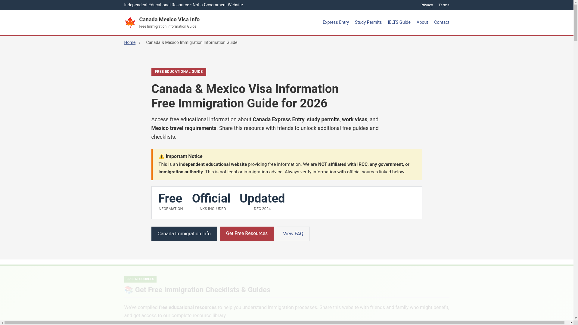 website screenshot of https://canadamexicovisa.info/