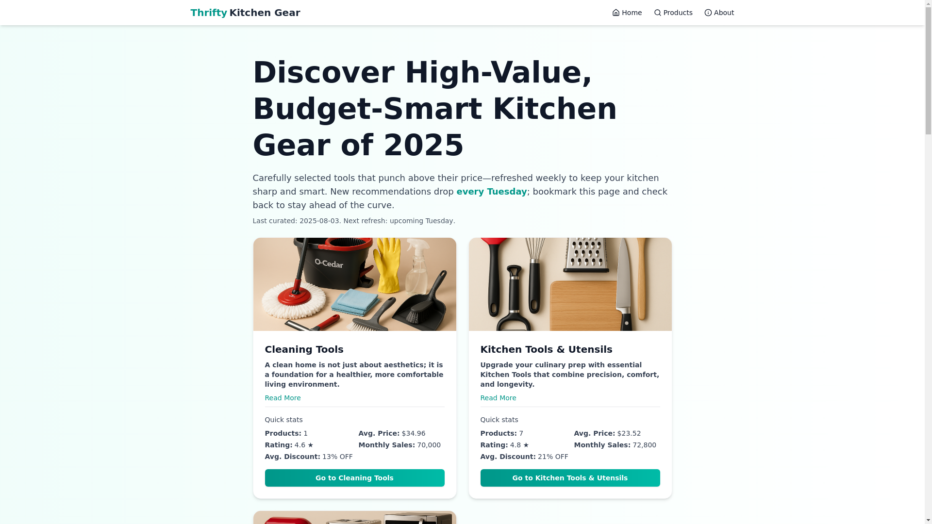 website screenshot of https://thriftykitchentools.com/