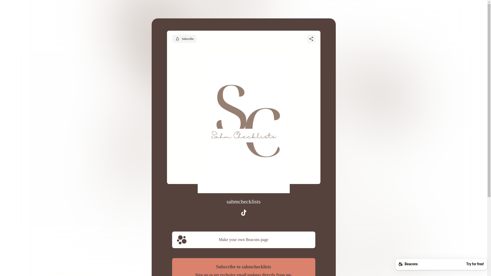 website screenshot of https://sahmchecklists.com/