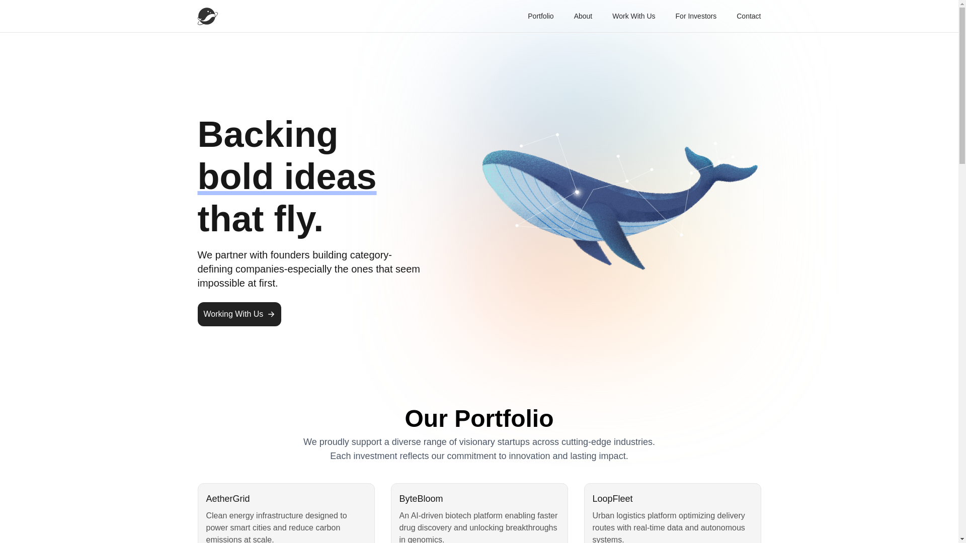 website screenshot of https://flyingwhales-ventures.pages.dev/