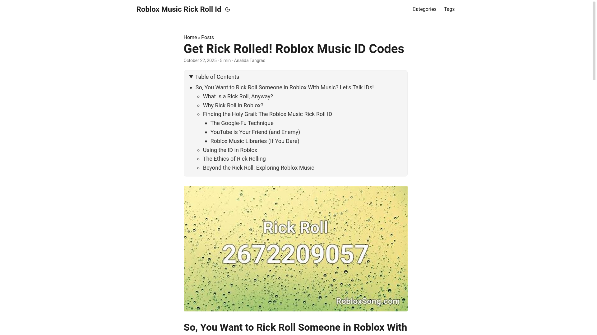 website screenshot of https://roblox-music-rick-roll-id.pages.dev/
