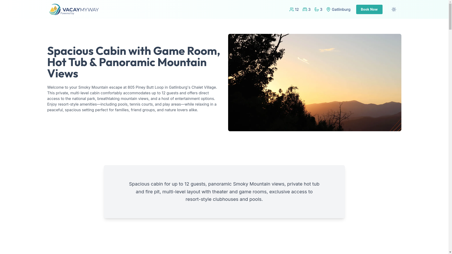 website screenshot of https://serenesmokymtn.vacations/