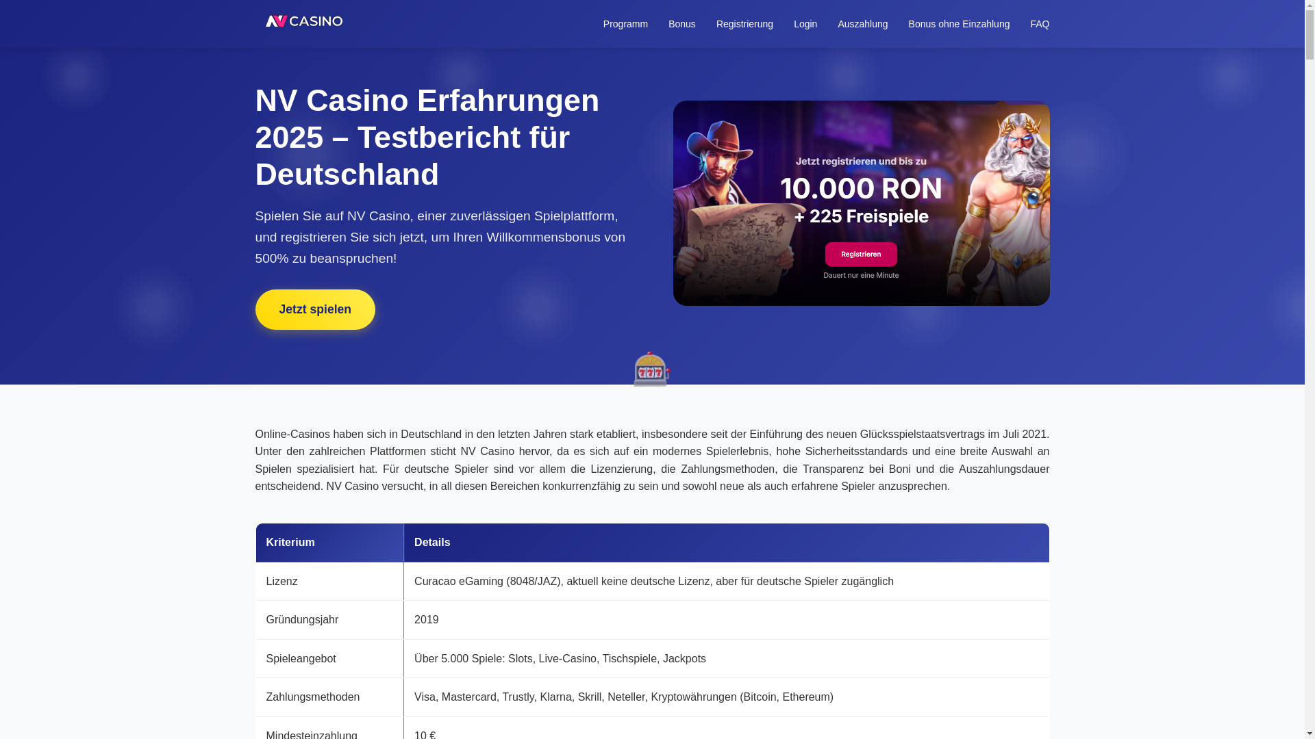 website screenshot of https://nvcasino1.online/