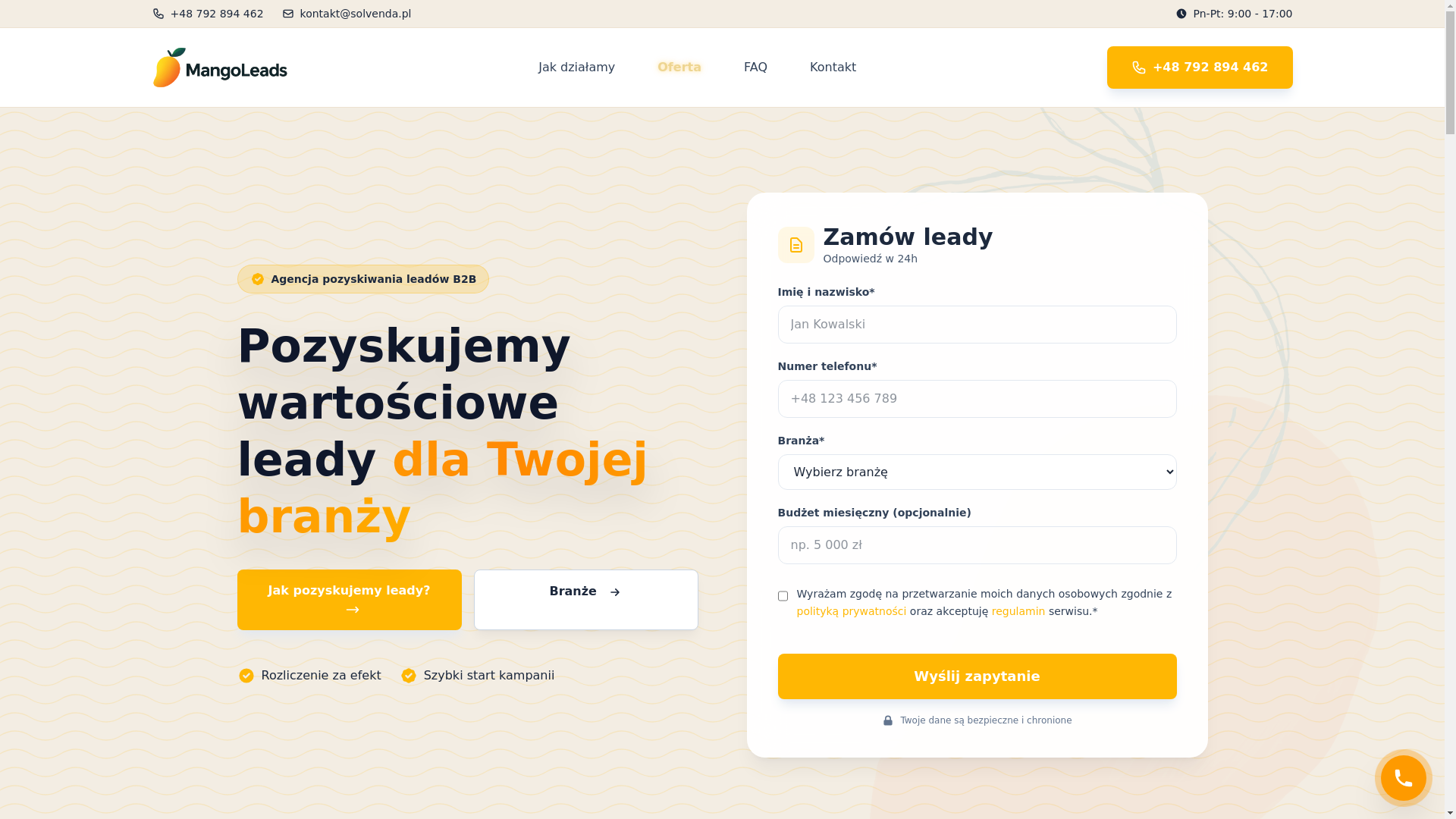 website screenshot of https://mangoleads.pl/