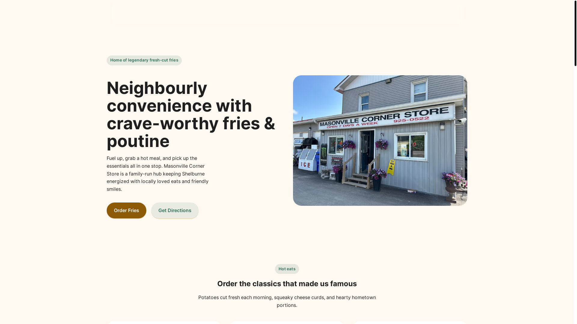 website screenshot of https://masonvillecorner.ca/