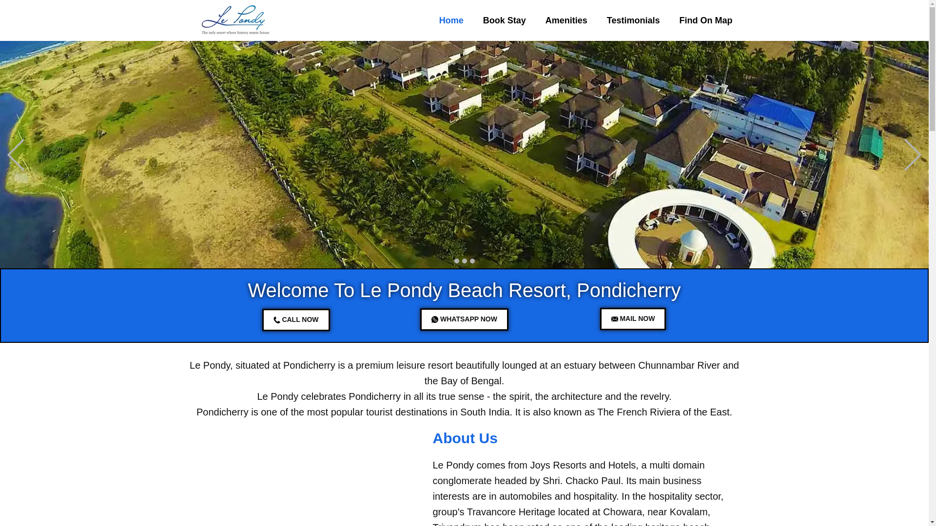website screenshot of https://lepondybeacheresorts.com/