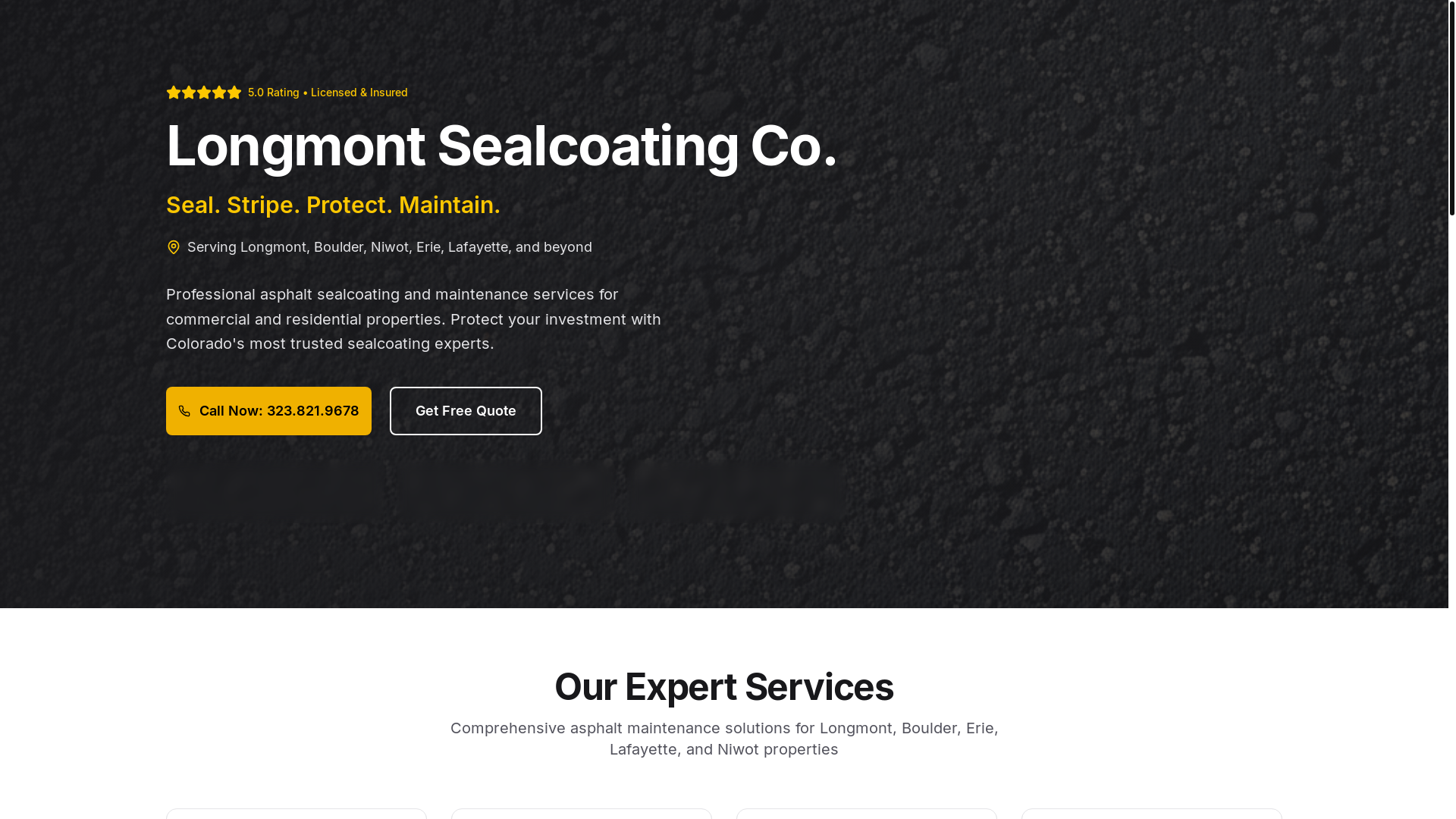 website screenshot of https://longmontsealcoating.com/