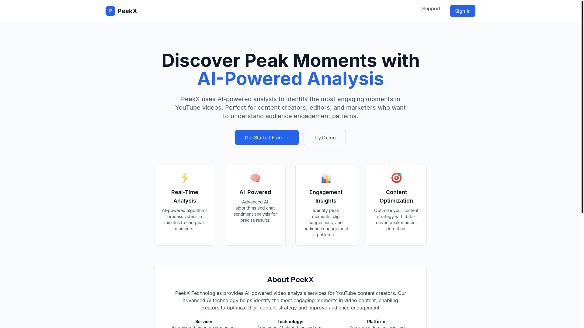 website screenshot of https://peekx.app/