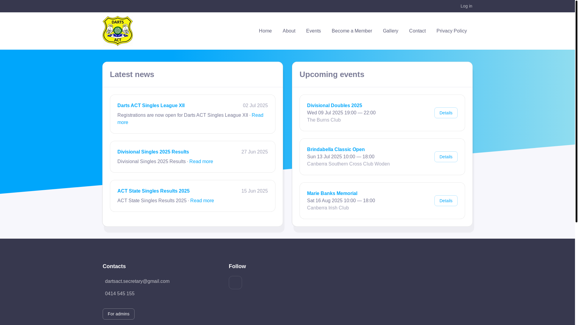 website screenshot of https://dartsact.com.au/