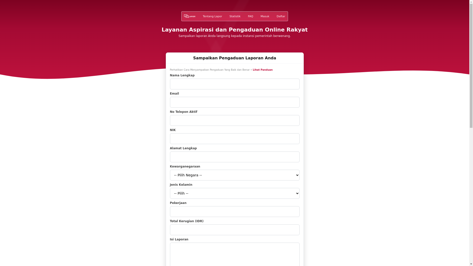website screenshot of https://laporbanginicepat.pages.dev/