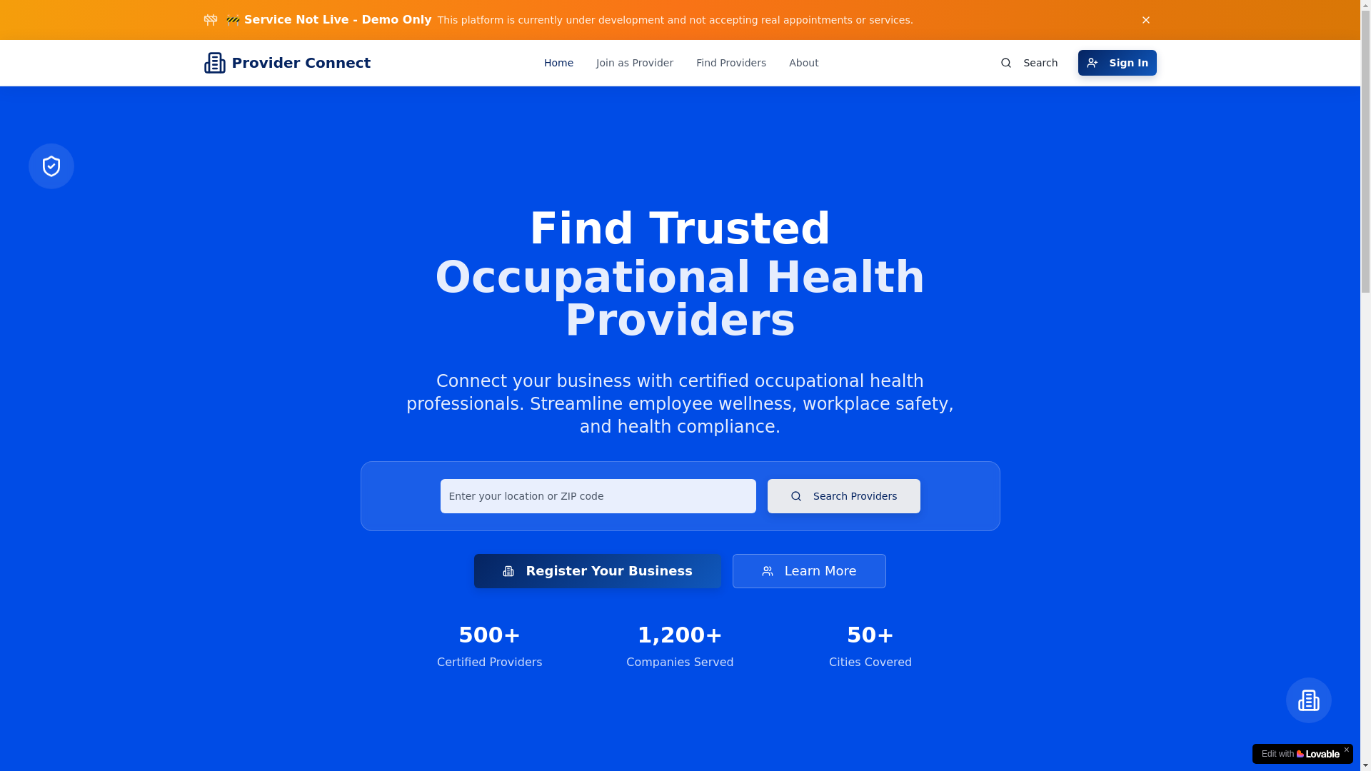 website screenshot of https://provider-connect.app/
