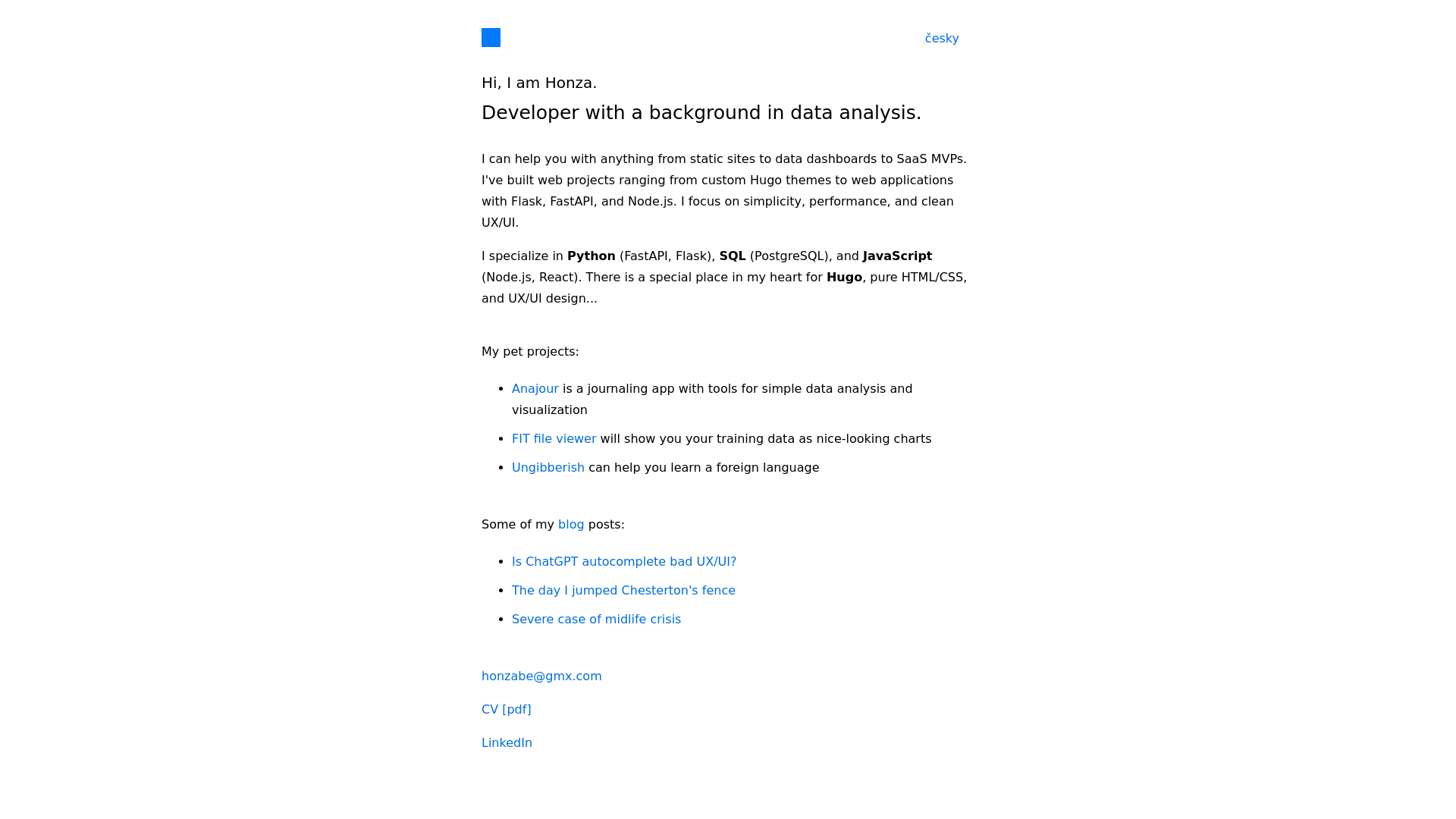website screenshot of https://honzabe.pages.dev/