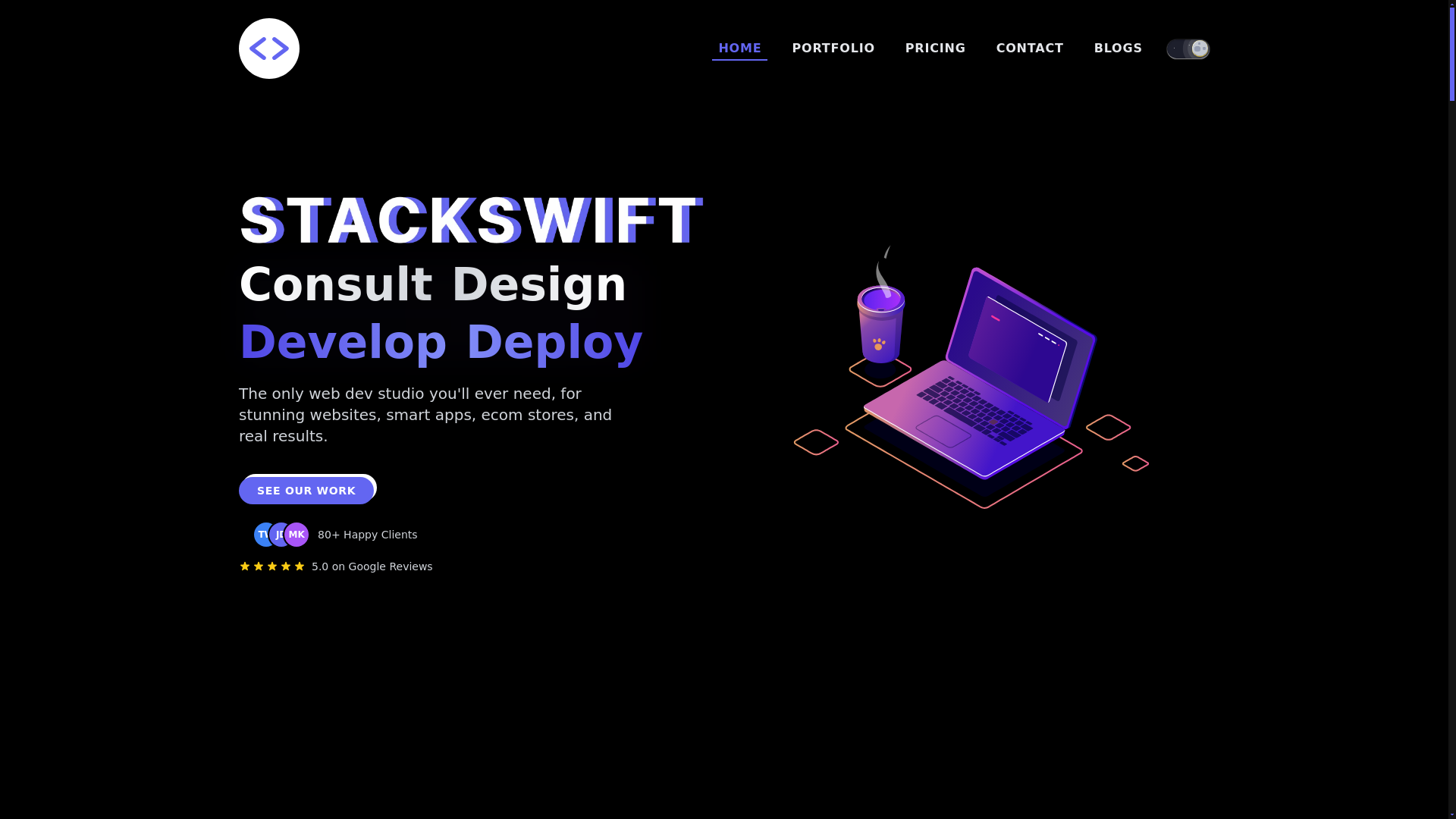 website screenshot of https://stackswift.co/