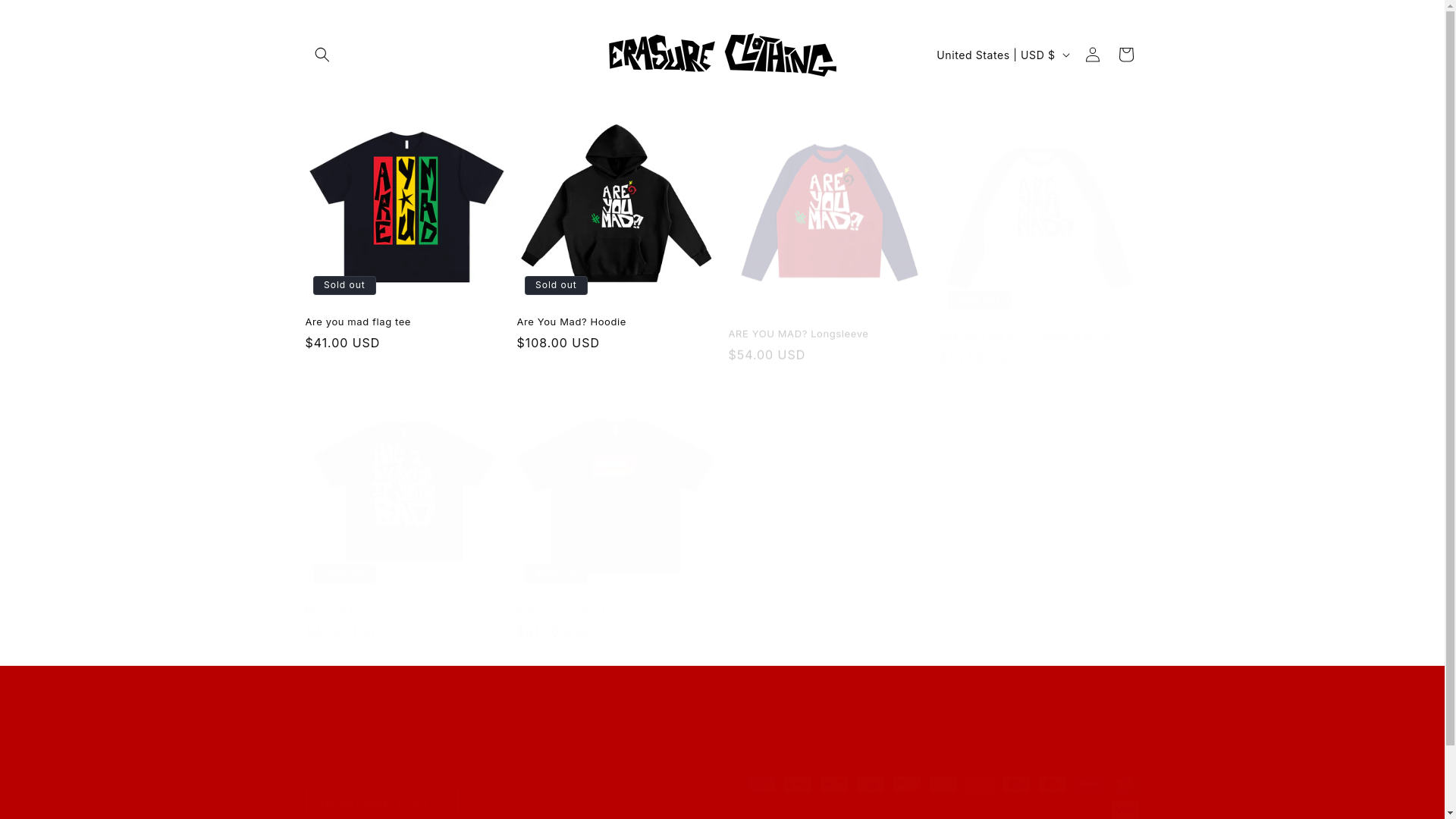 website screenshot of https://erasureclothing.store/