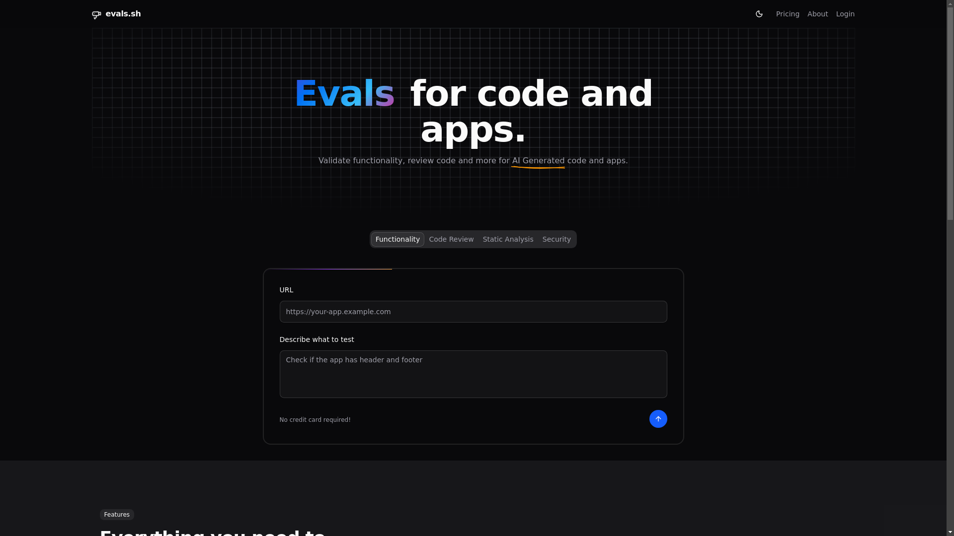 website screenshot of https://evals.sh/
