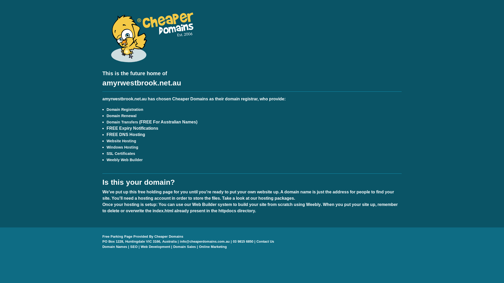 website screenshot of https://amyrwestbrook.net.au/