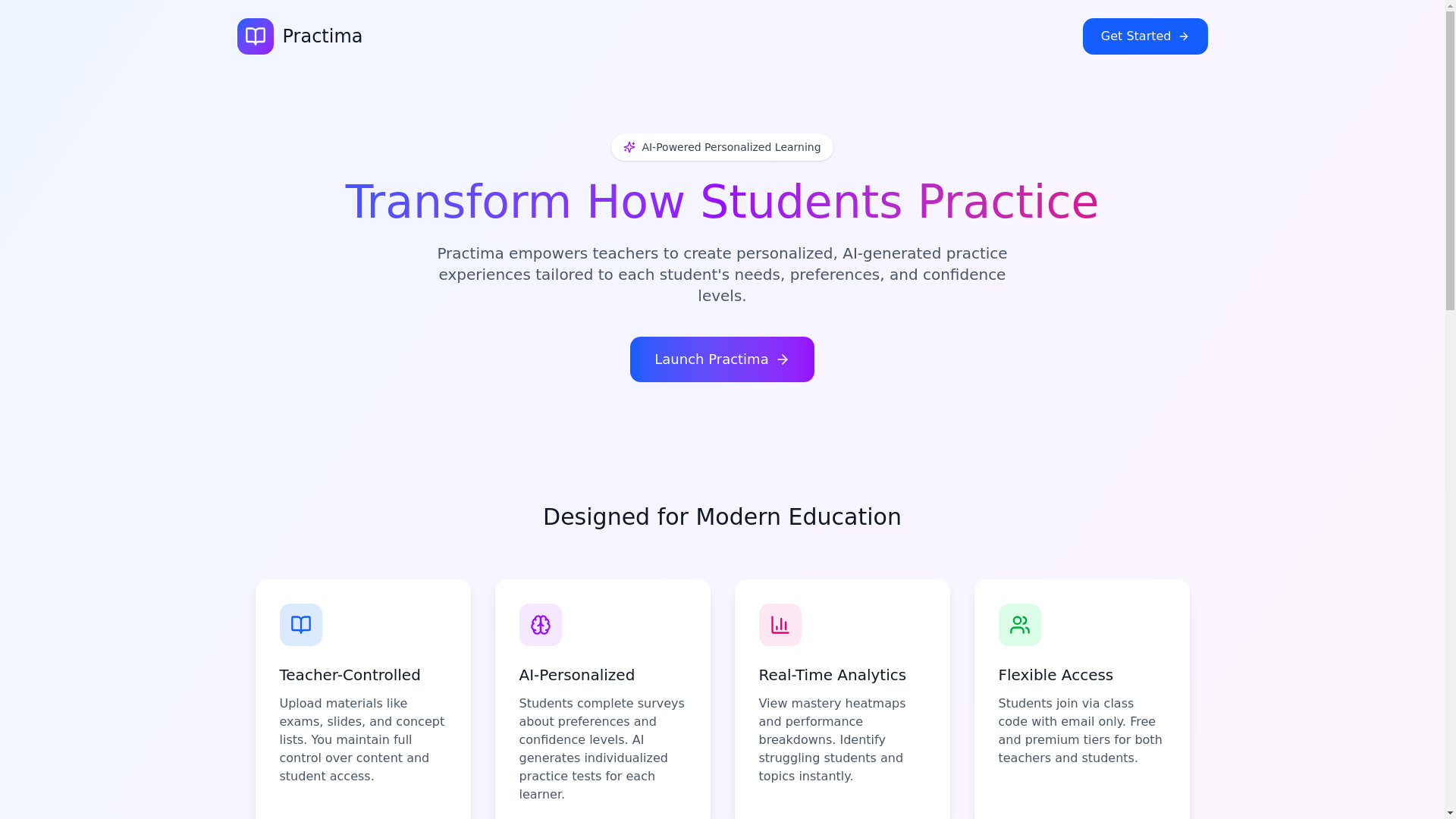 website screenshot of https://practima.ai/