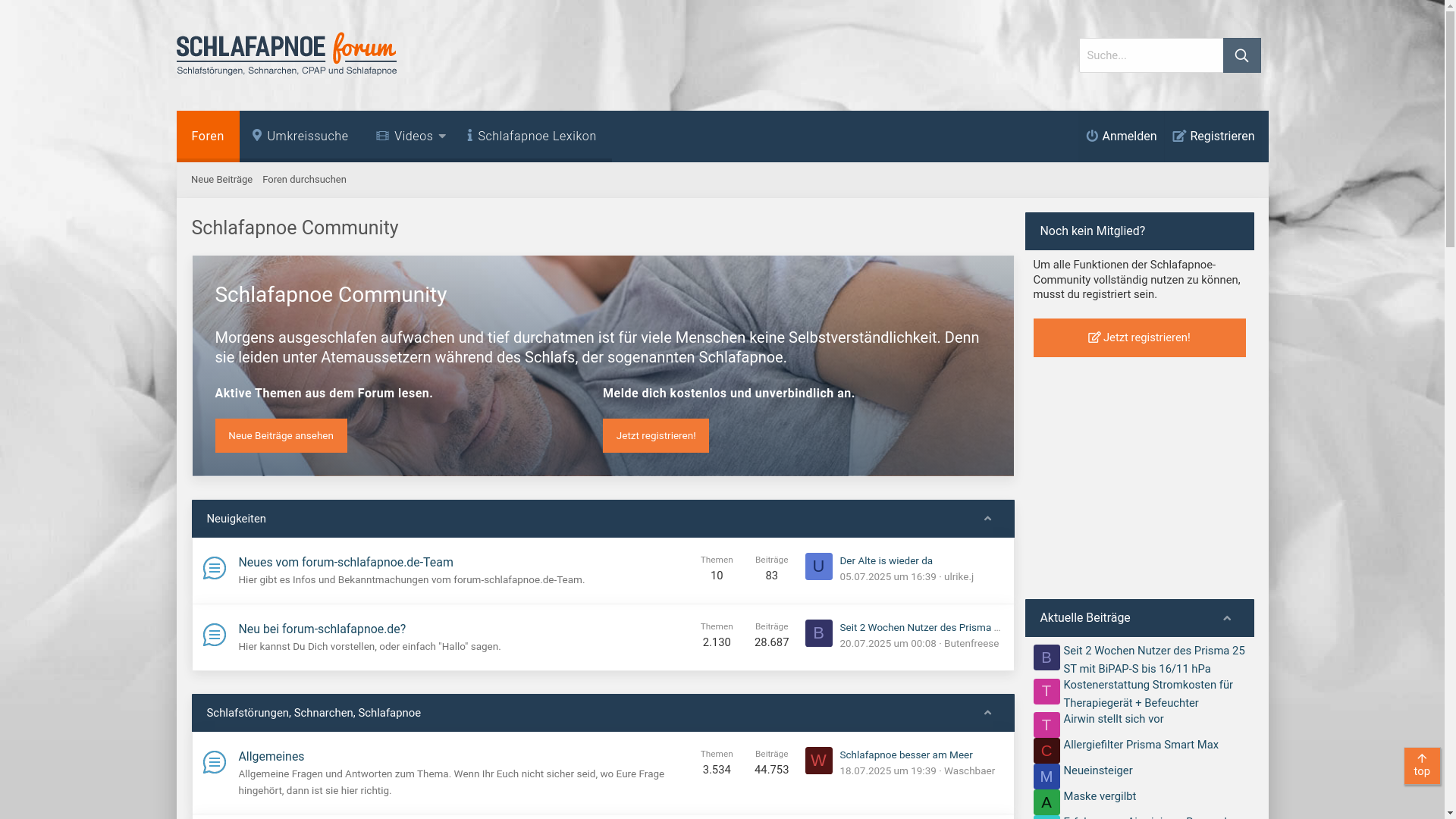 website screenshot of https://forum-schlafapnoe.de/