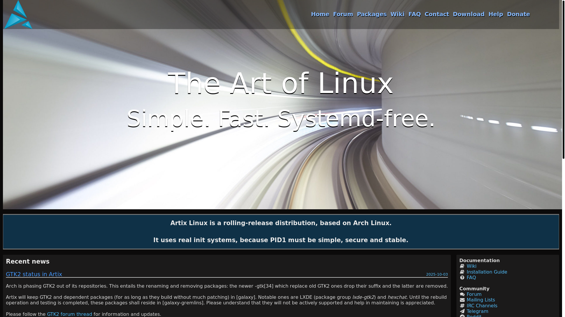 website screenshot of https://ArTIXliNUX.org