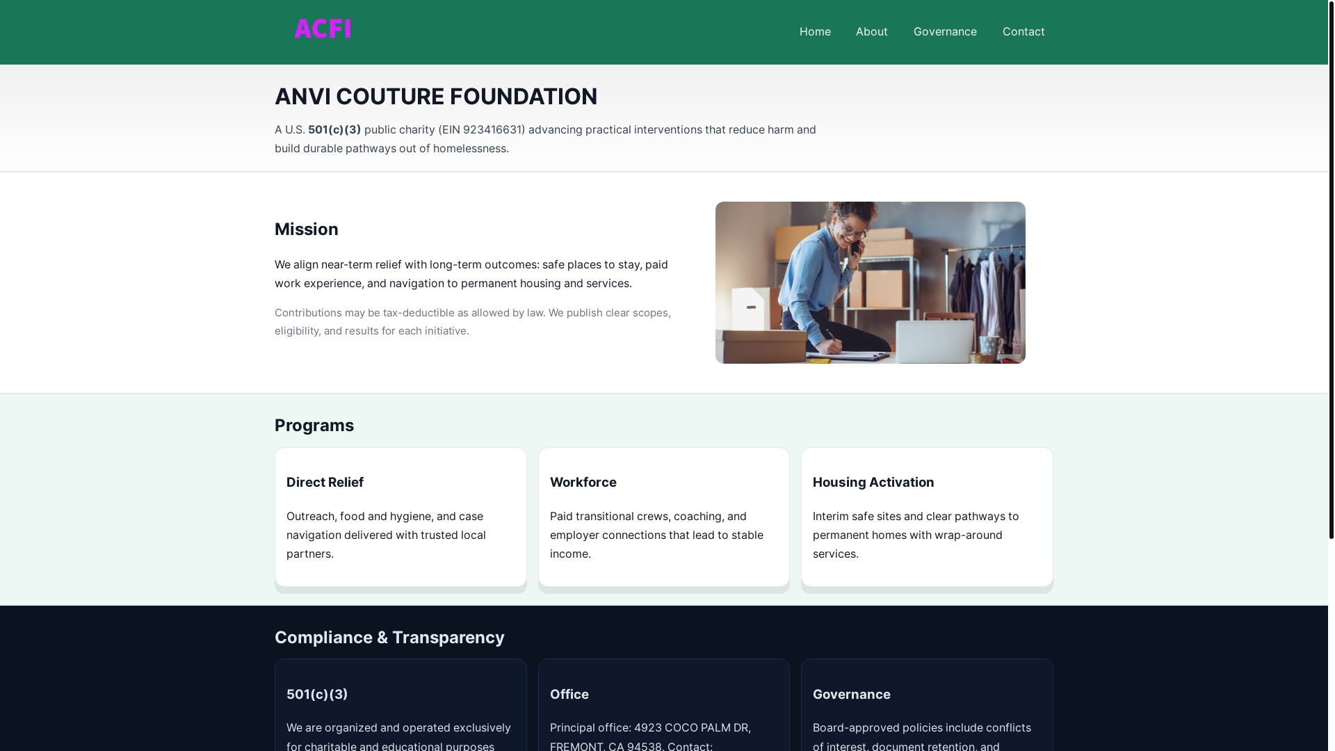 website screenshot of https://anvicouturefoundation.cfd/