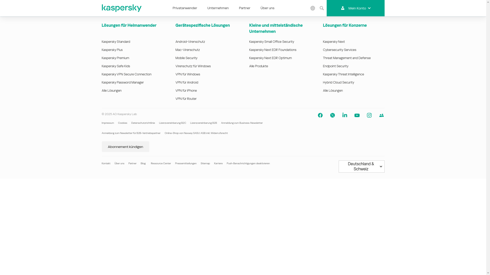 website screenshot of https://www.kaspersky.de/downloads/antivirus